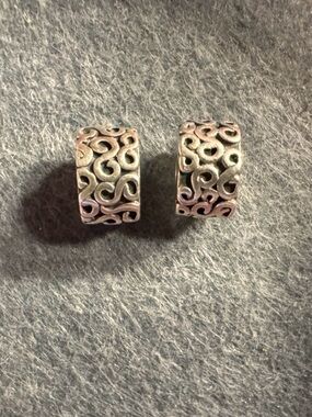 Two Authentic PANDORA Silver Swirls Clips Charms